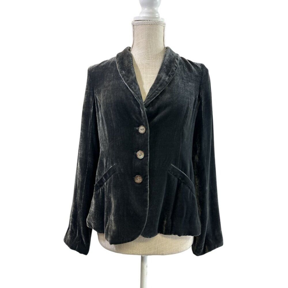 Sundance Velvet Blazer Lined Gray Women's sz P4 Rayon Silk Button Front
